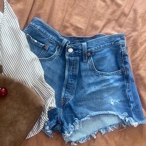 Levi's Blue Distressed 501 Jean Shorts